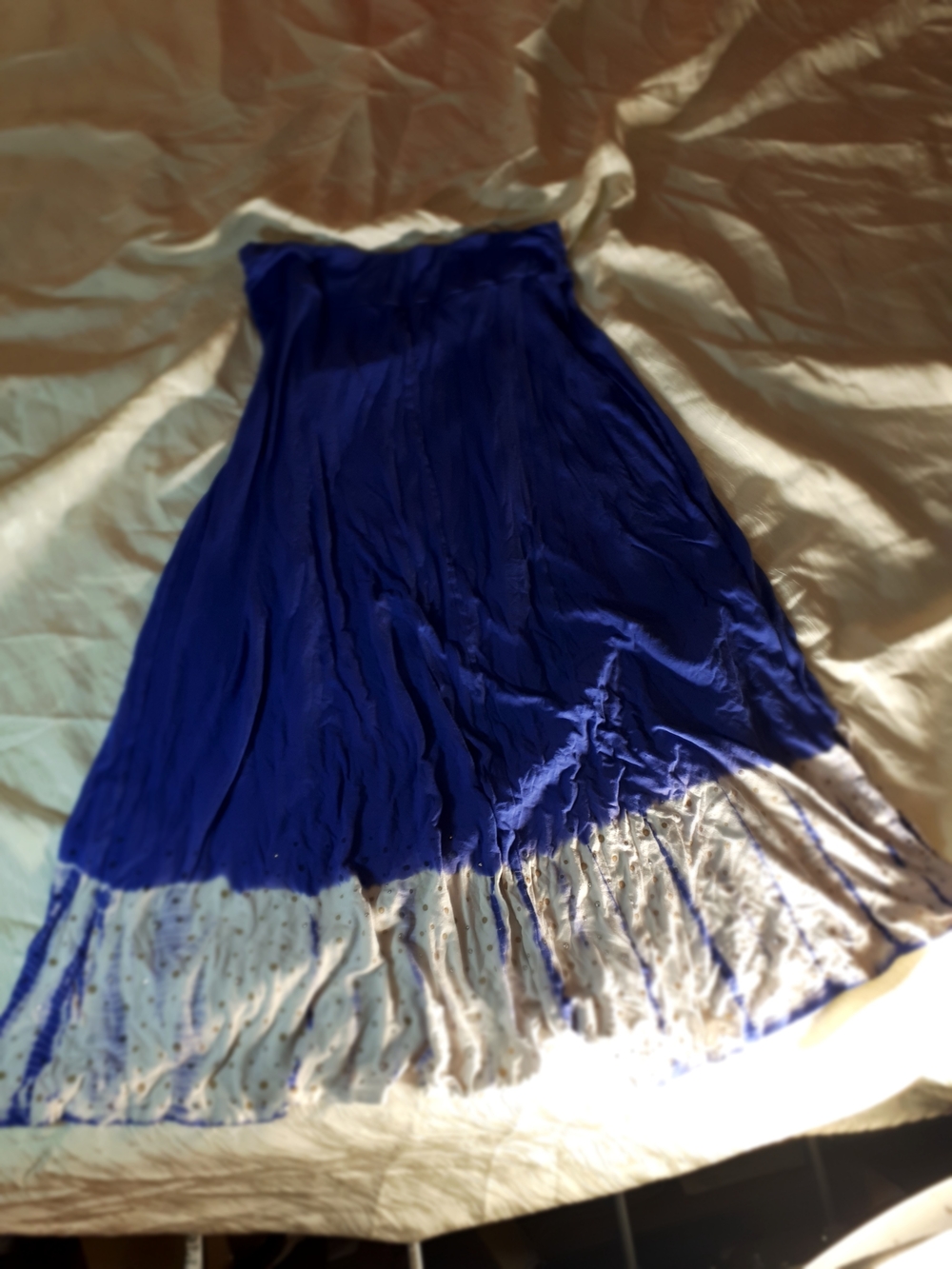 Blue Skirt with Sheer Printed Hem